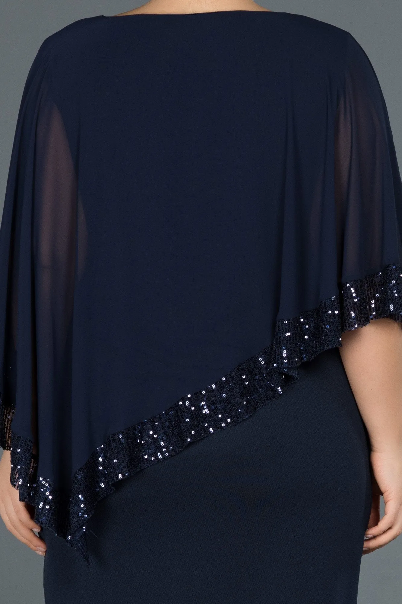 15747 Navy Blue Sequinned Poncho Bodycon Dress