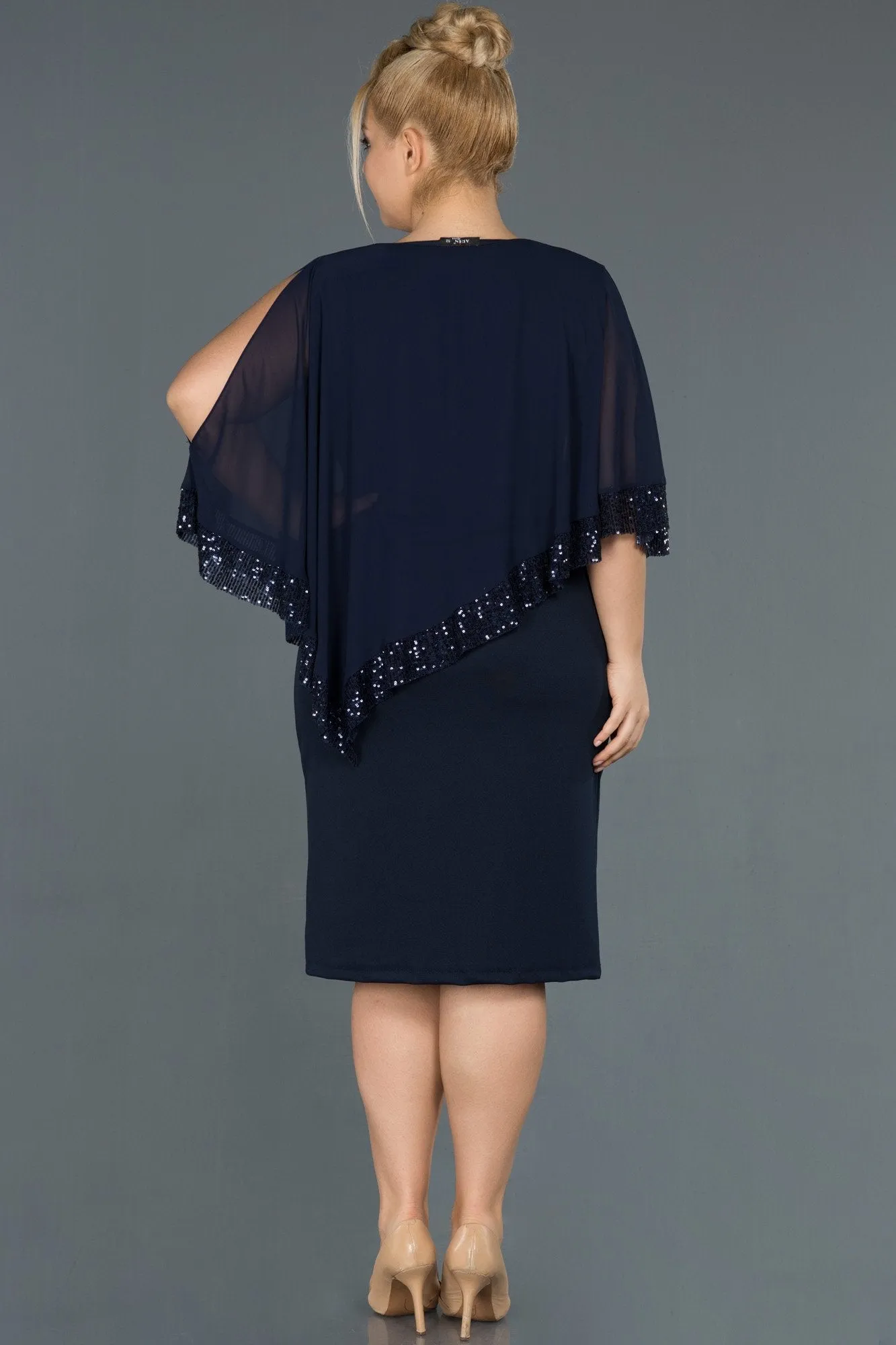 15747 Navy Blue Sequinned Poncho Bodycon Dress