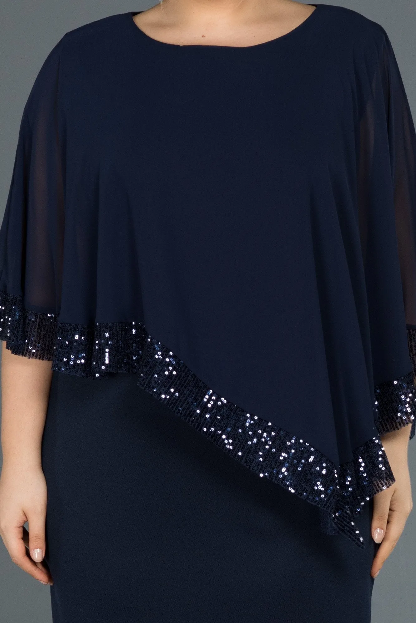 15747 Navy Blue Sequinned Poncho Bodycon Dress