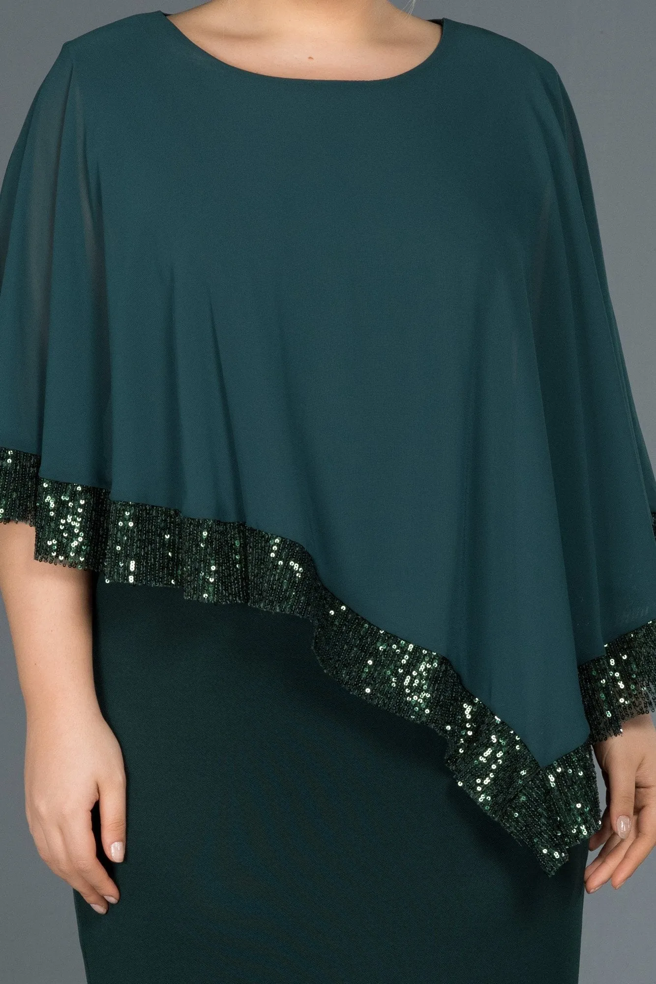 15749 Emerald Green Sequinned Poncho Bodycon Dress