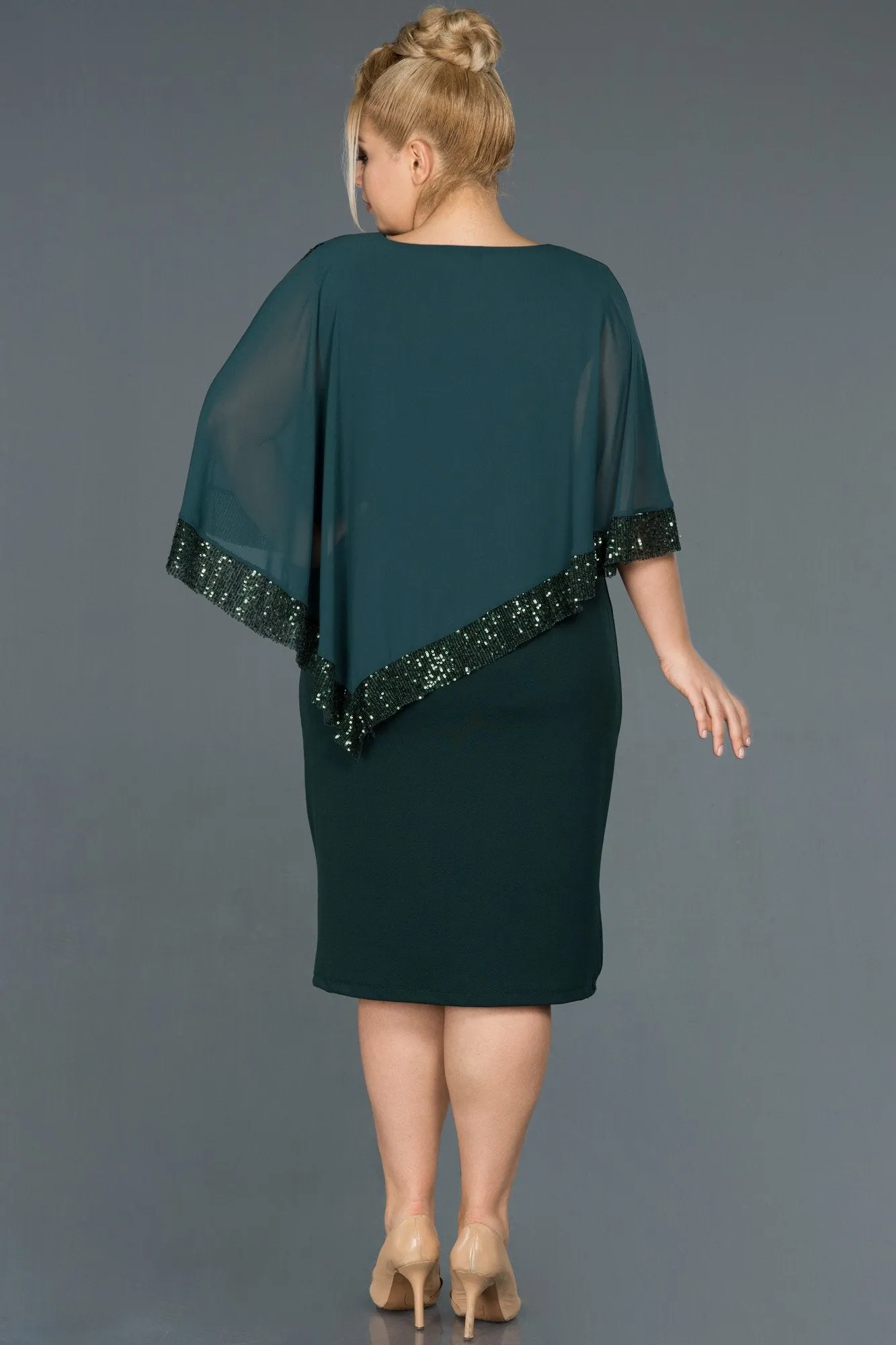 15749 Emerald Green Sequinned Poncho Bodycon Dress