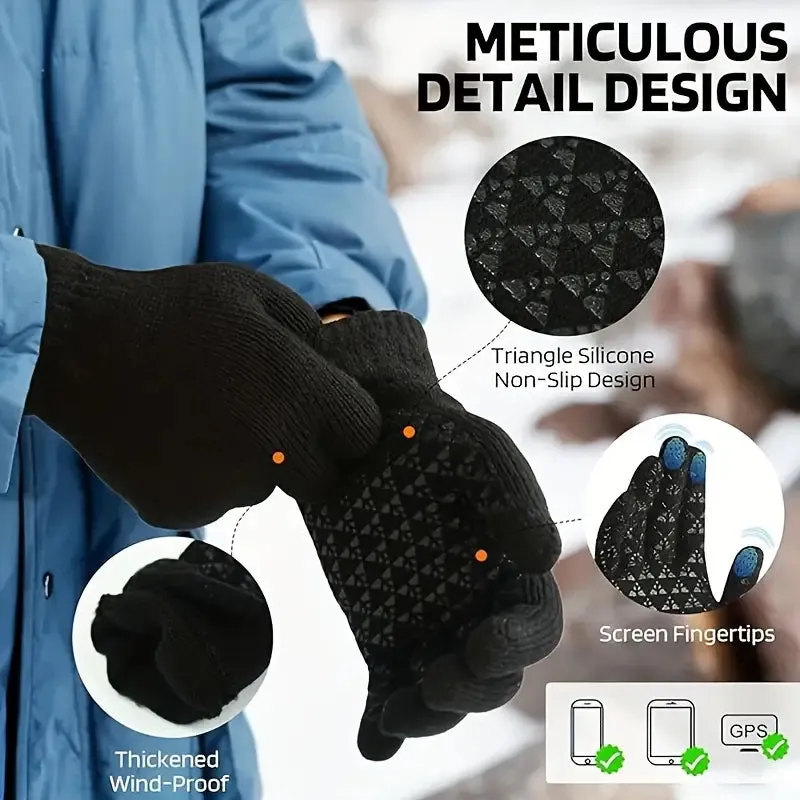3-Piece Set: Infinity Scarf Autumn Winter, Thickened Warm Knit Beanie and Touchscreen Gloves Neck Gaiter