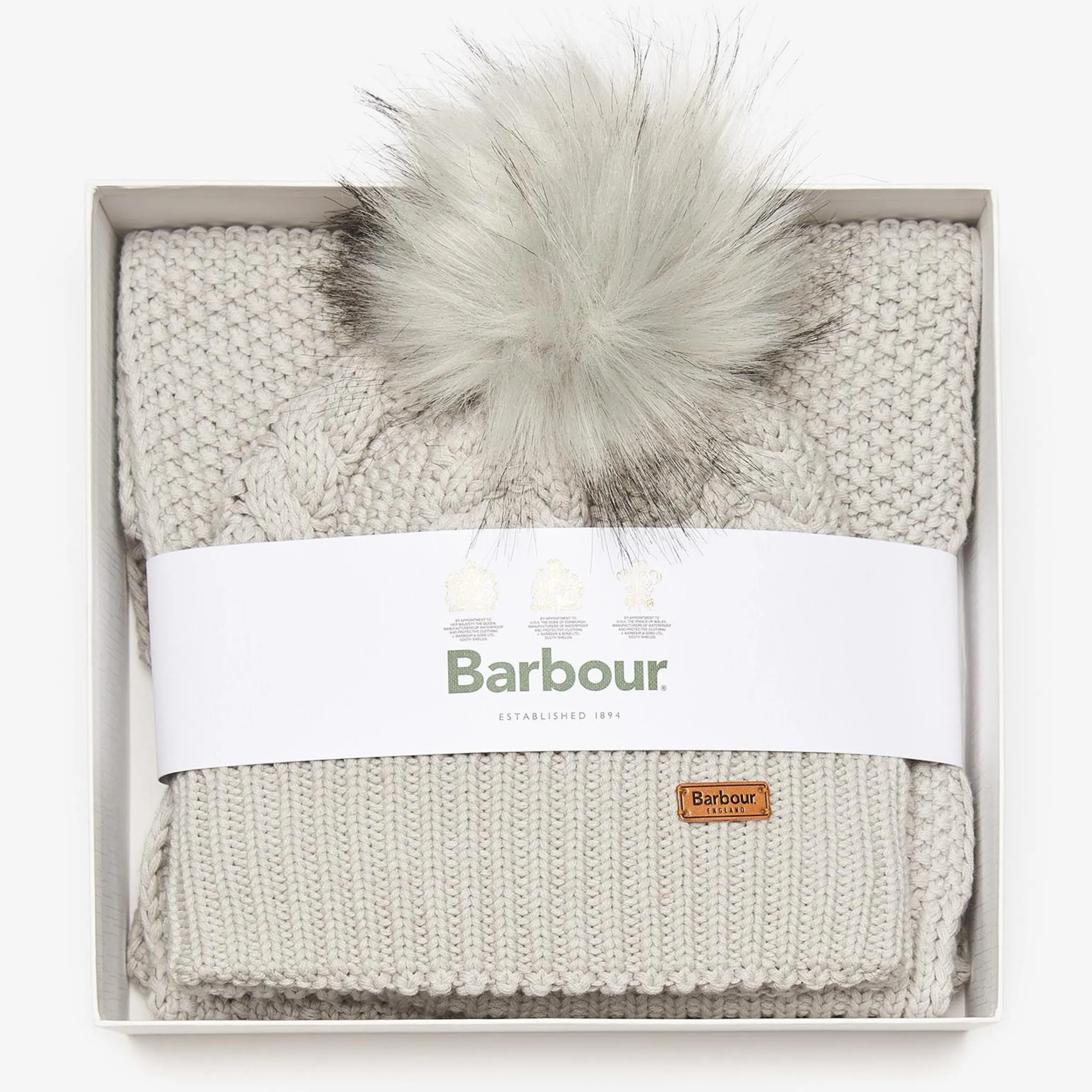 Barbour Hartley Hat & Scarf Gift Set Grey LGS0053
