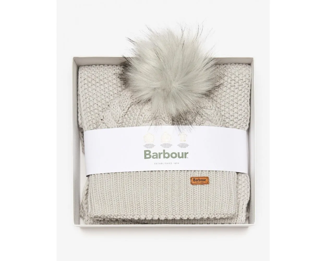Barbour Hartley Hat & Scarf Gift Set Grey LGS0053