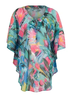 BRIGHT FLORAL BLINGY SHEER PONCHO TOP