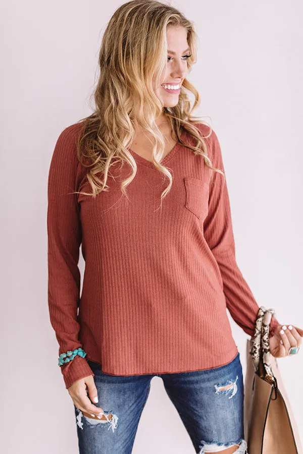 Canyon Ridge Ribbed Shift Top In Rustic Rose
