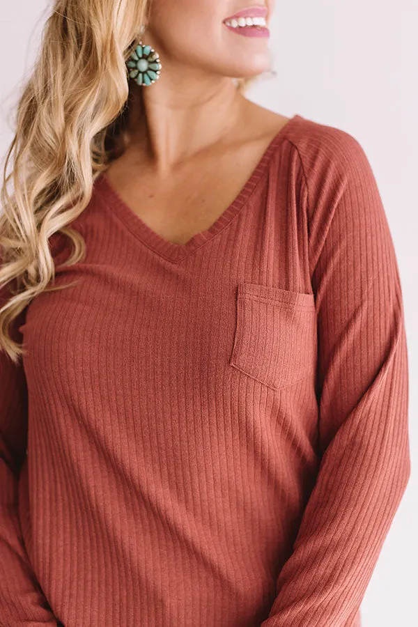 Canyon Ridge Ribbed Shift Top In Rustic Rose