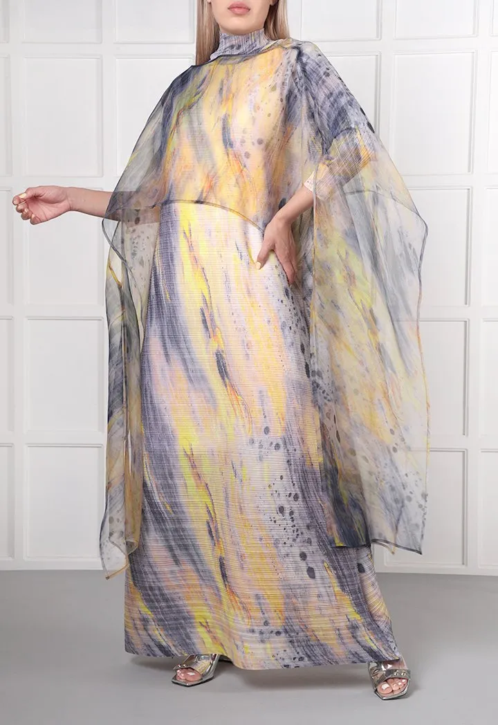 Choice Printed Chiffon Poncho Yellow