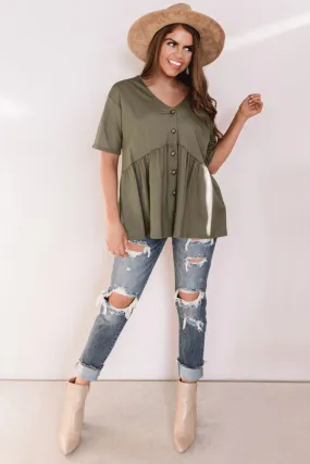Confidence Calling Babydoll Top In Olive