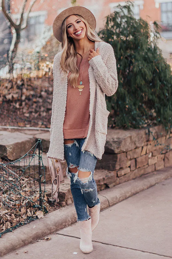 Craving Cozy Waffle Knit Tunic Top in Iced Mocha