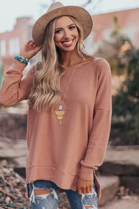 Craving Cozy Waffle Knit Tunic Top in Iced Mocha