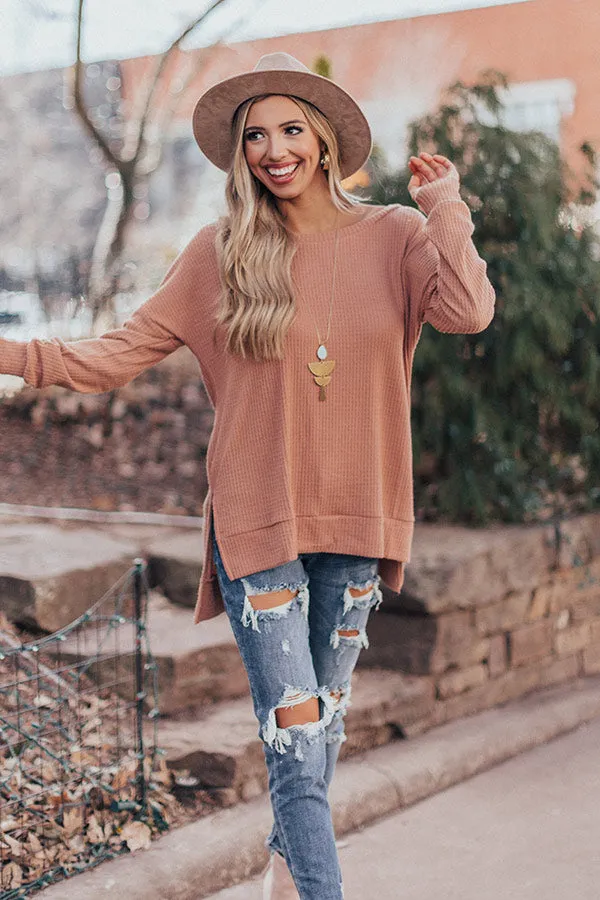 Craving Cozy Waffle Knit Tunic Top in Iced Mocha