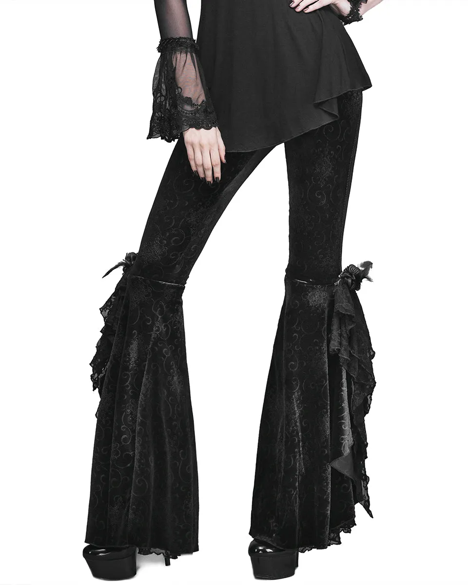 Eva Lady Gothic Embossed Velvet Rose Lace Flared Pants/Leggings
