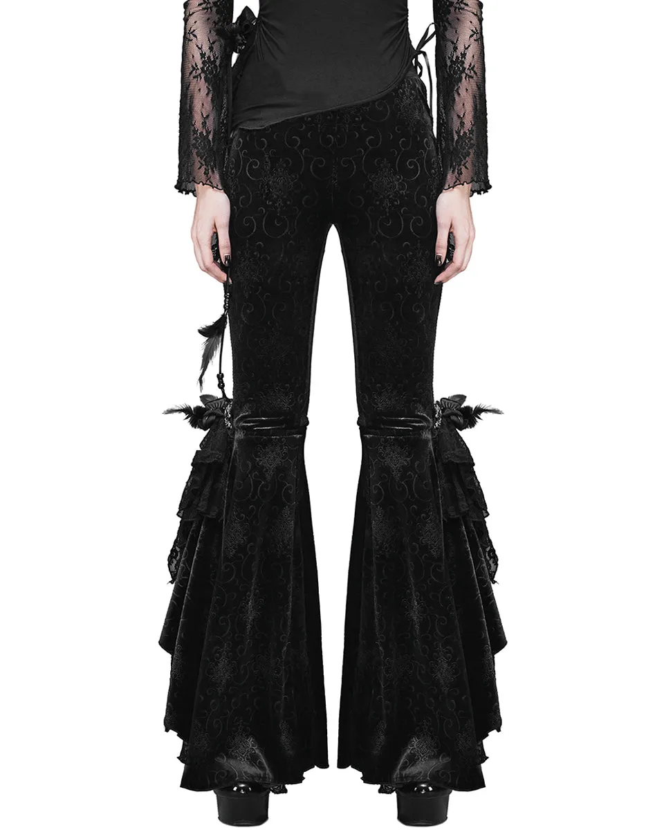 Eva Lady Gothic Embossed Velvet Rose Lace Flared Pants/Leggings