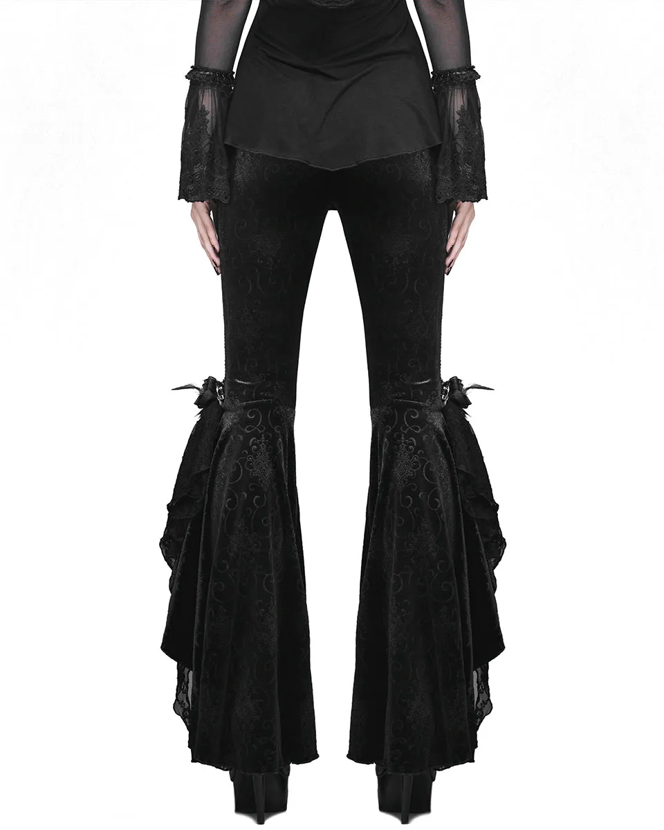 Eva Lady Gothic Embossed Velvet Rose Lace Flared Pants/Leggings