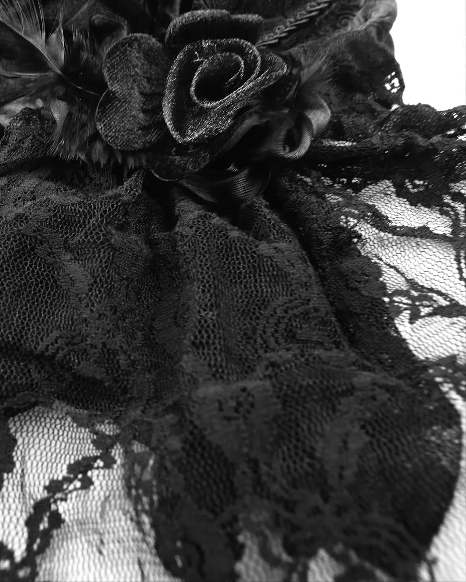 Eva Lady Gothic Embossed Velvet Rose Lace Flared Pants/Leggings