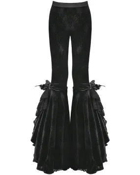 Eva Lady Gothic Embossed Velvet Rose Lace Flared Pants/Leggings