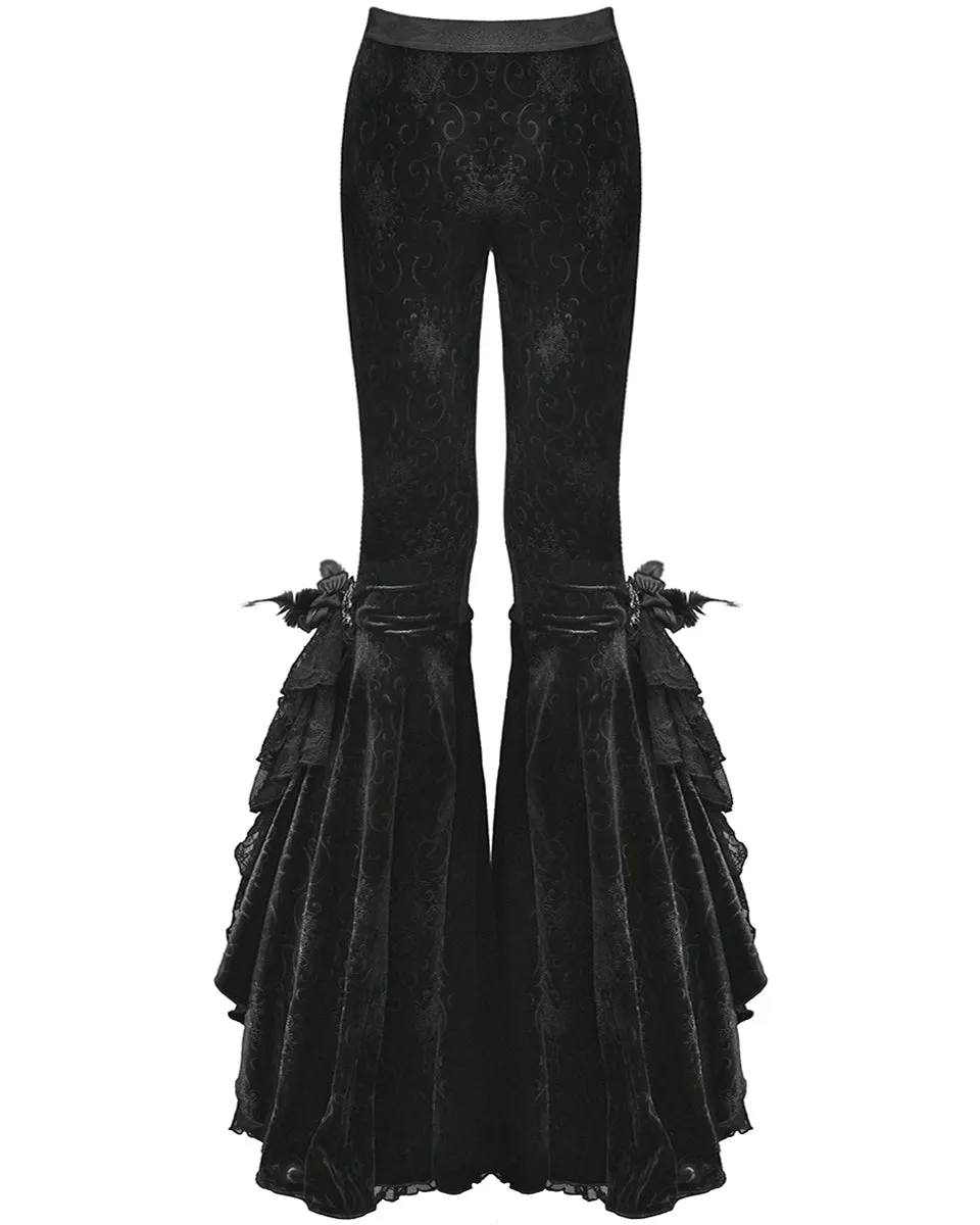 Eva Lady Gothic Embossed Velvet Rose Lace Flared Pants/Leggings