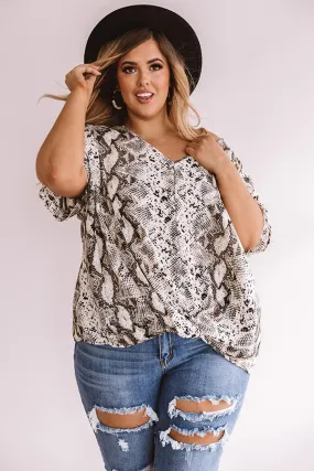 Hide And Seek Snake Print Shift Top In Cream  Curves