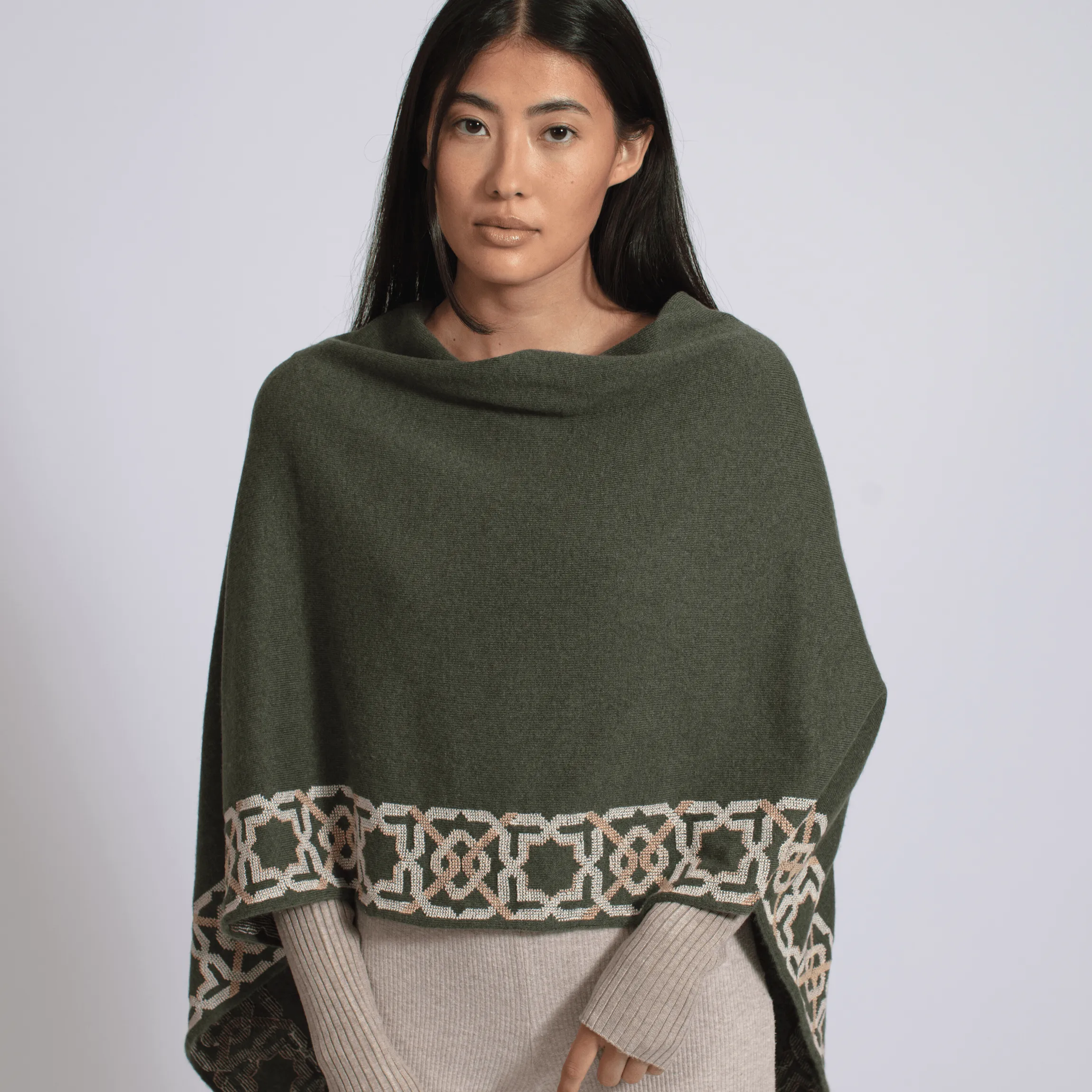 KHAKI CASHMERE PONCHO