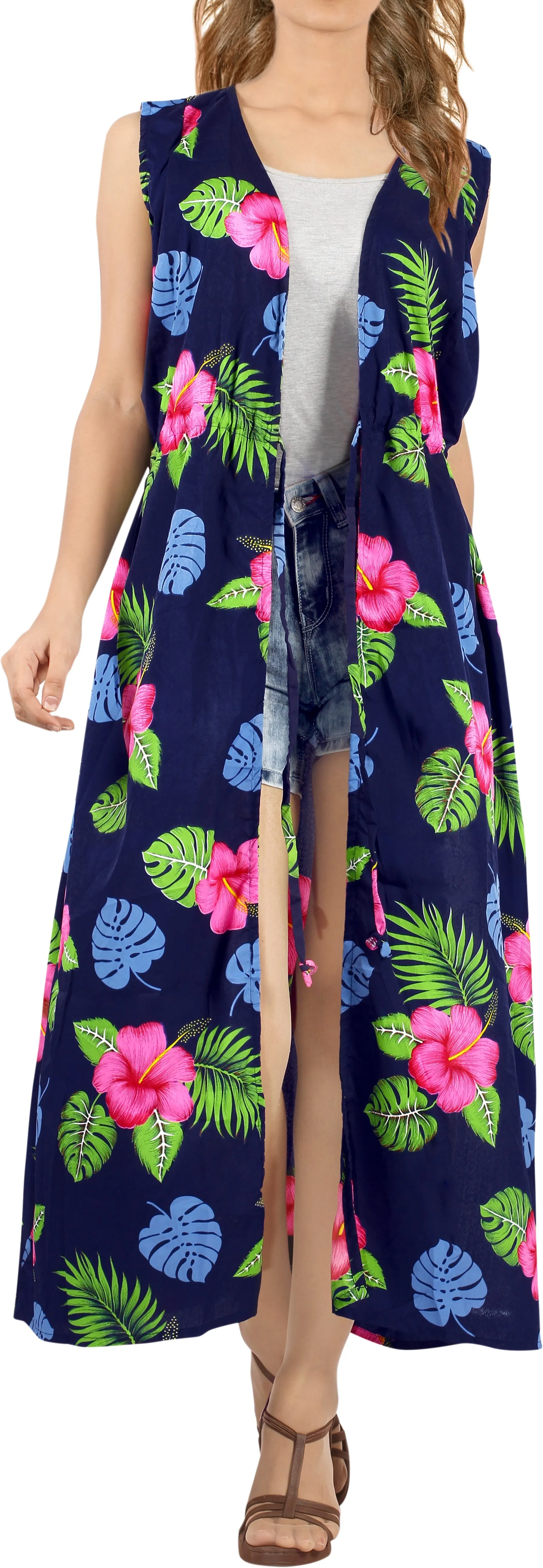 LA LEELA Women Swimsuit Kimono Cover up plus size 12-20W [L-2X] Navy Blue_X973