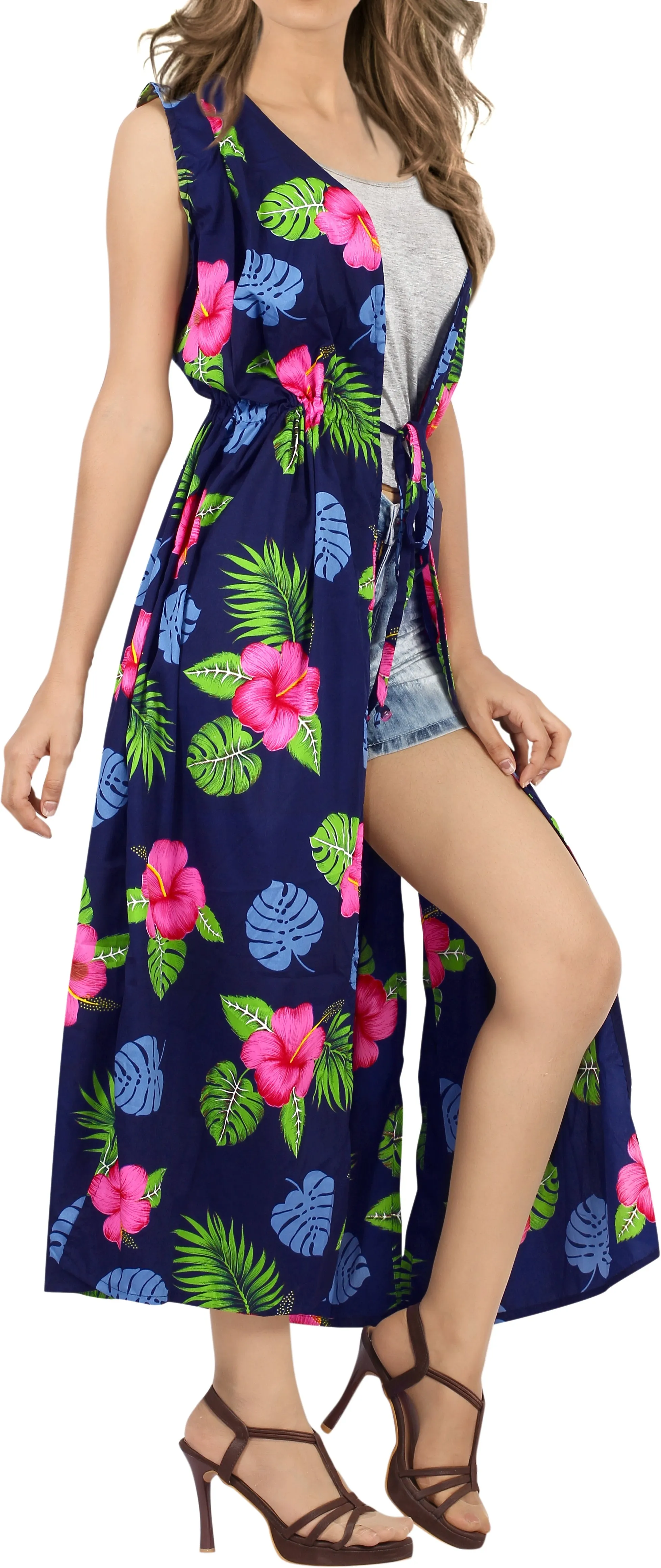 LA LEELA Women Swimsuit Kimono Cover up plus size 12-20W [L-2X] Navy Blue_X973