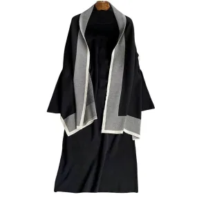 MALYBGG Contrast Cape Poncho   Semi-Turtleneck Knit Dress: Stylish Duo for Women 8056LY