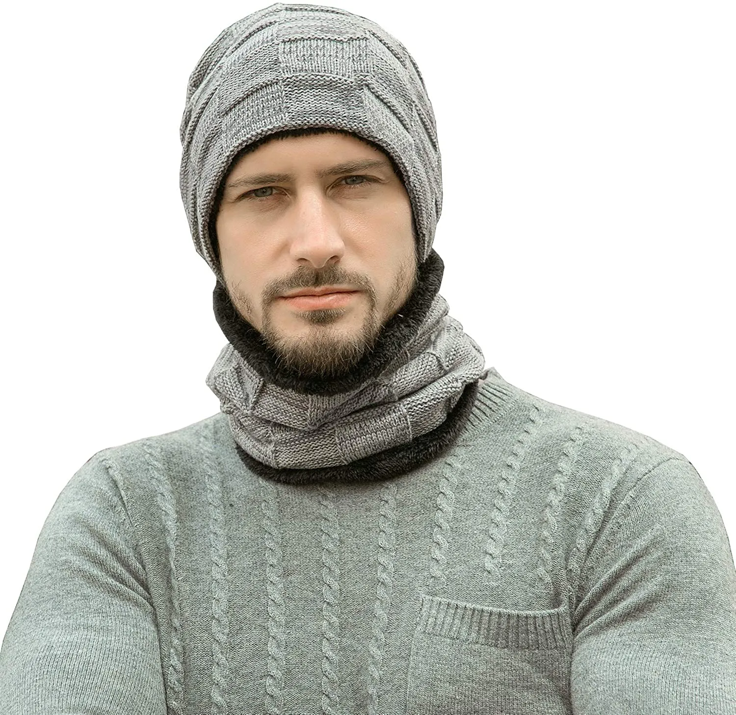 Men's & Women's Fleece Lined Winter Hat & Scarf Set 04