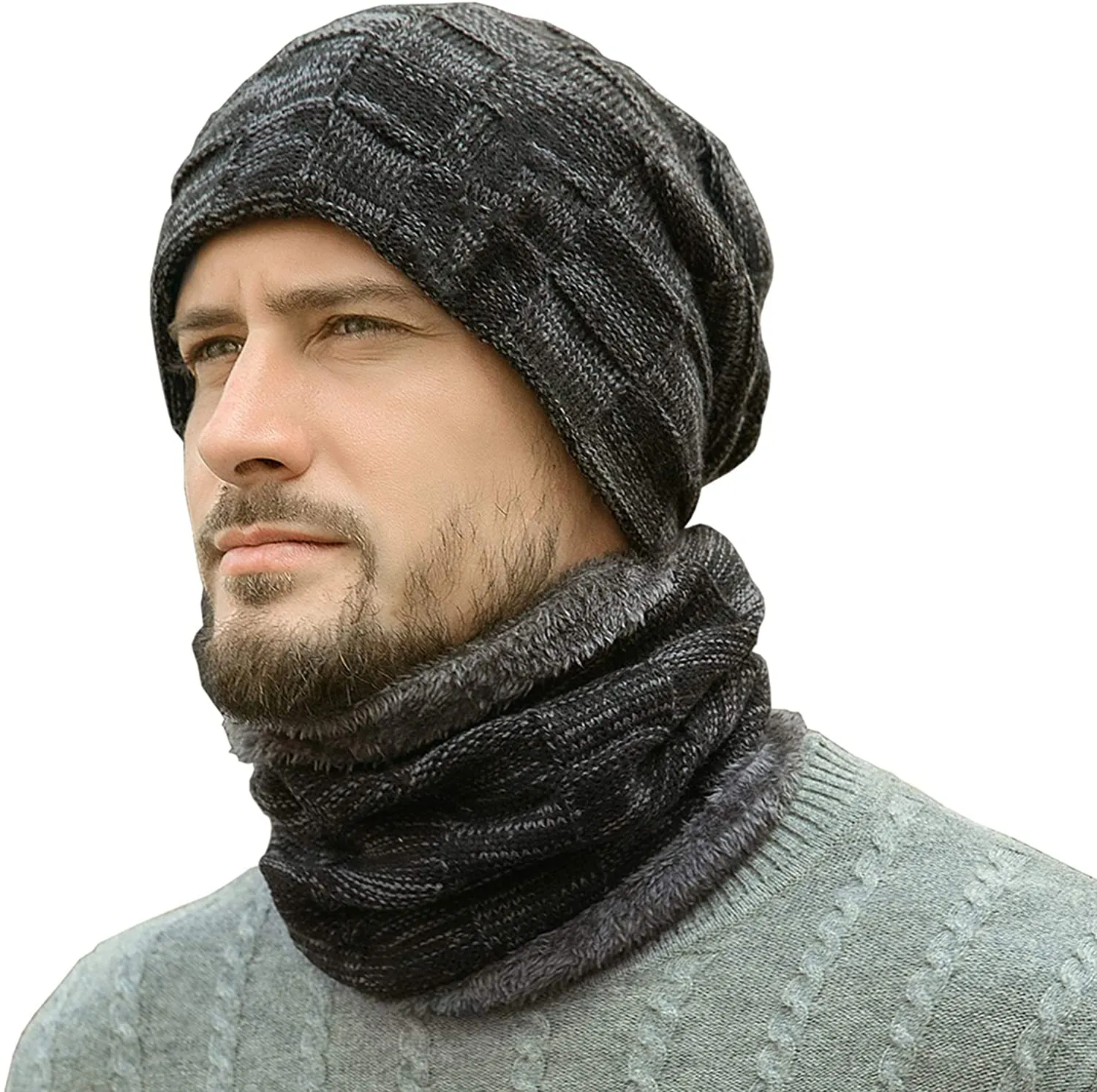 Men's & Women's Fleece Lined Winter Hat & Scarf Set 04