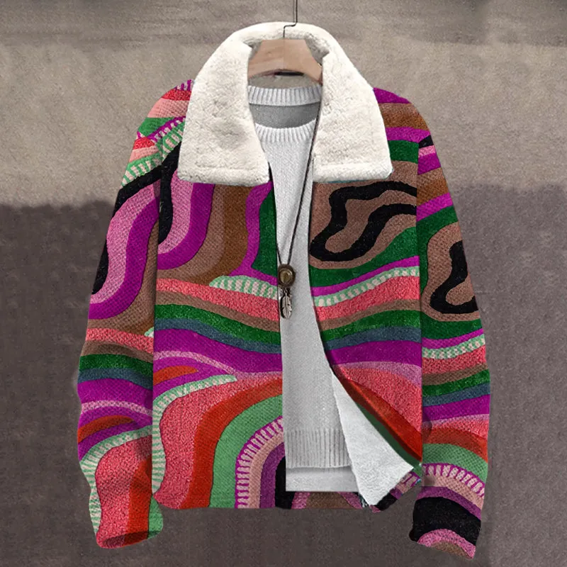 MEN'S PRINTED PLUSH CARDIGAN JACKET 28588593YM