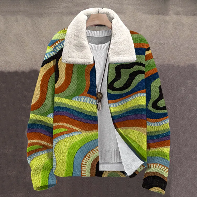 MEN'S PRINTED PLUSH CARDIGAN JACKET 28588593YM