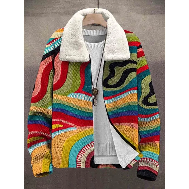 MEN'S PRINTED PLUSH CARDIGAN JACKET 28588593YM