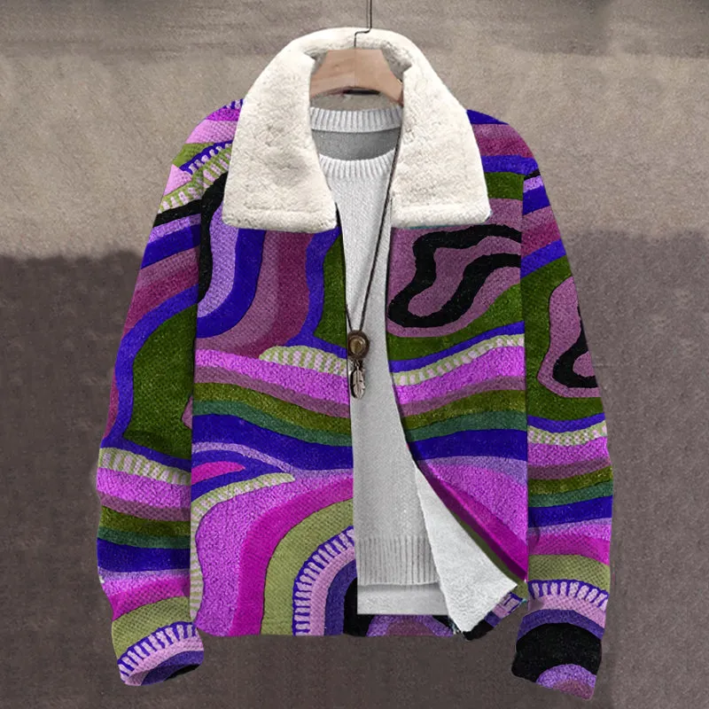 MEN'S PRINTED PLUSH CARDIGAN JACKET 28588593YM