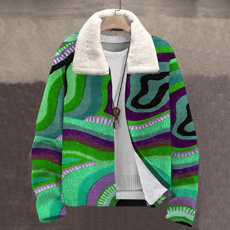 MEN'S PRINTED PLUSH CARDIGAN JACKET 28588593YM