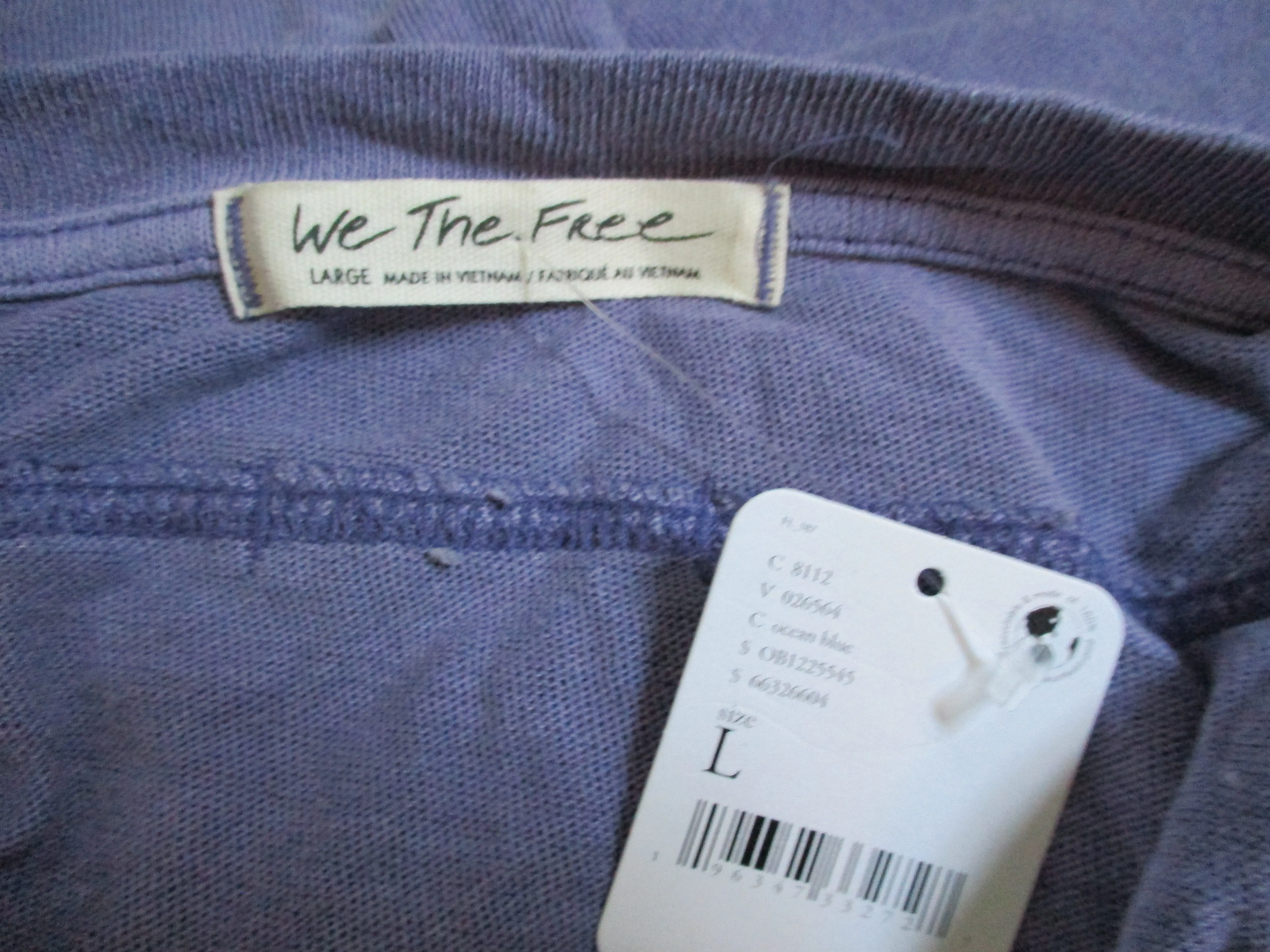 NWT NEW WE THE FREE PEOPLE Tee 100% Cotton T-Shirt Top L LILAC PURPLE