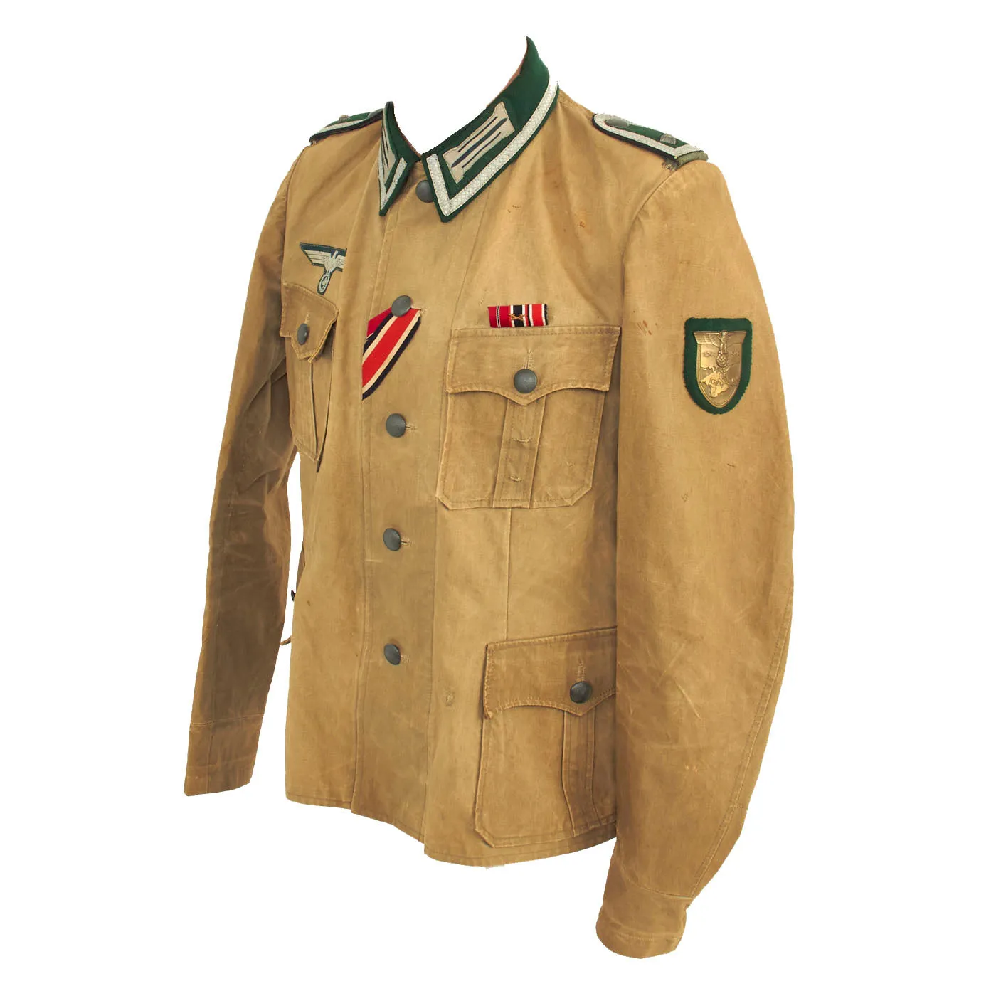 Original German WWII Heer Army Pioneer Feldwebel NCO Summer Weight Tunic with Krim Shield and Ribbon Bar