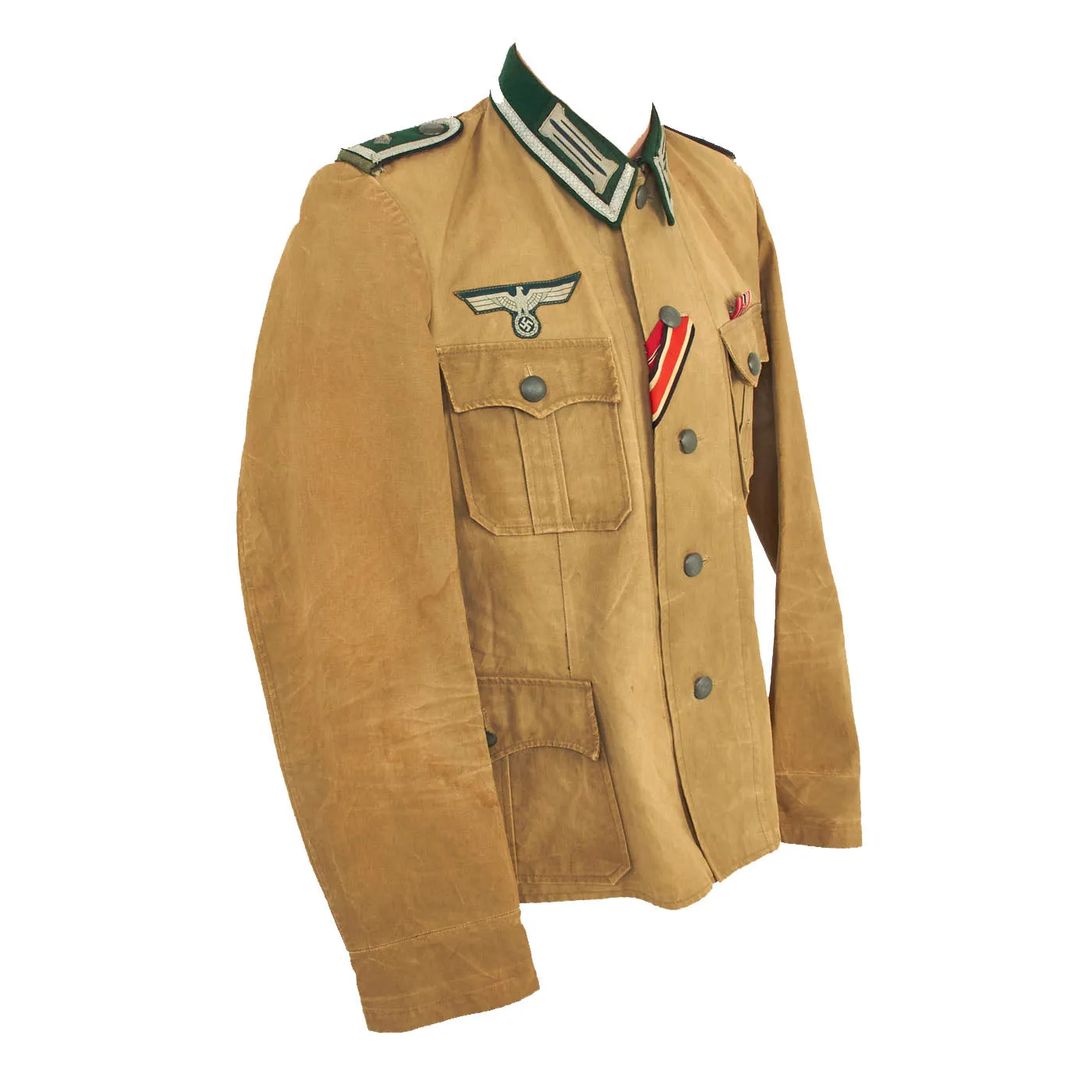 Original German WWII Heer Army Pioneer Feldwebel NCO Summer Weight Tunic with Krim Shield and Ribbon Bar