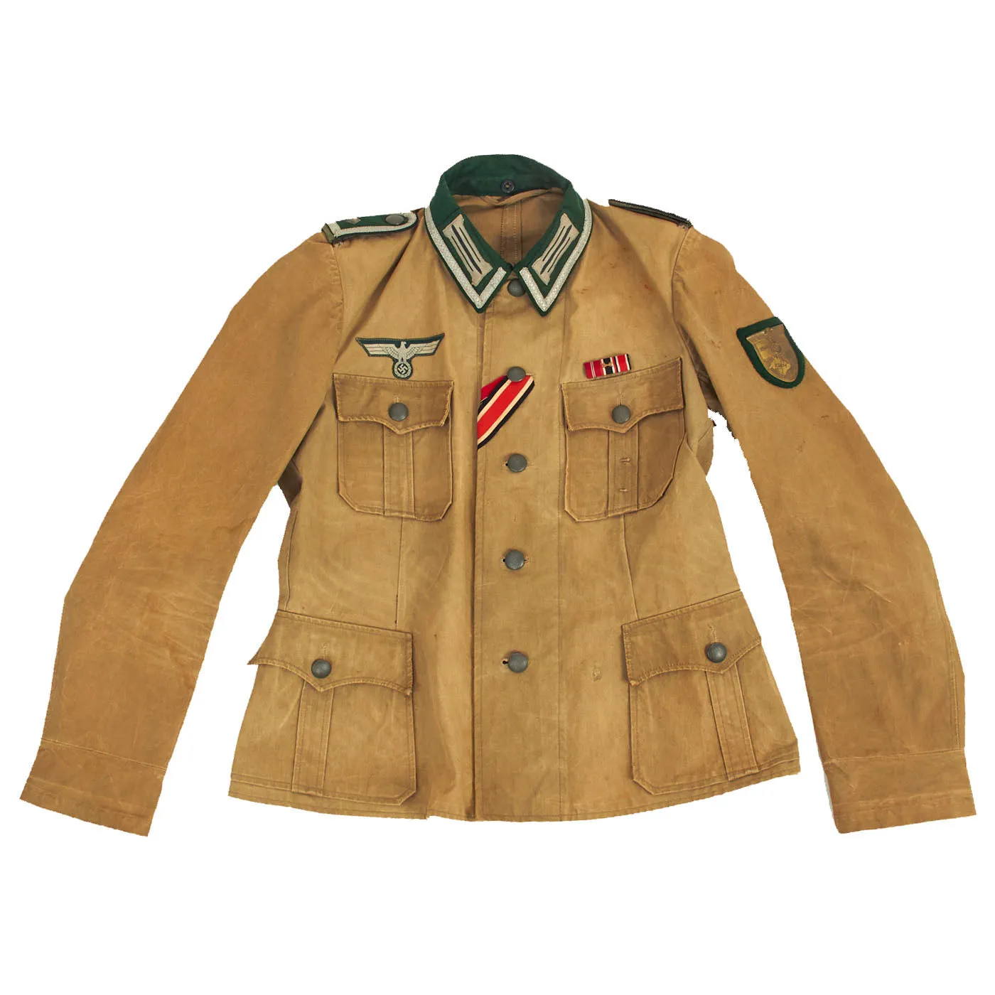 Original German WWII Heer Army Pioneer Feldwebel NCO Summer Weight Tunic with Krim Shield and Ribbon Bar
