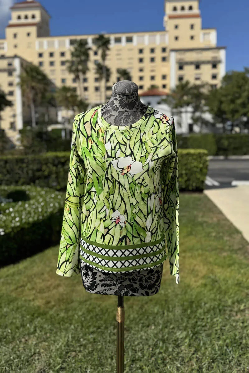 Pashma Jardin Green Mosaic Sweater and Scarf Set