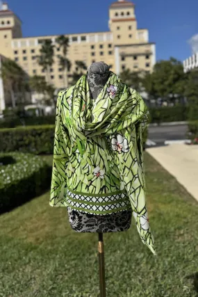 Pashma Jardin Green Mosaic Sweater and Scarf Set