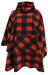 Plaid Fleece Poncho with Hood