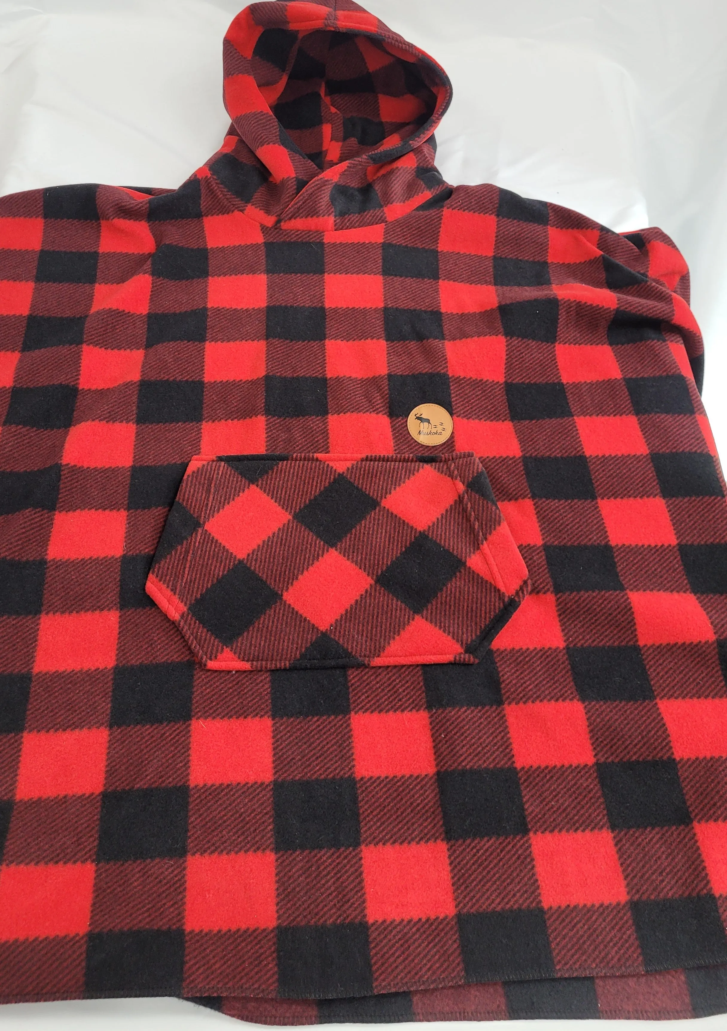 Plaid Fleece Poncho with Hood