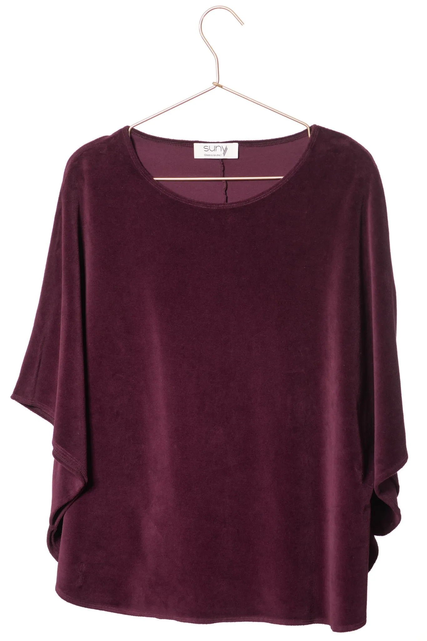 Pull cape en velours bio BONNIE prune