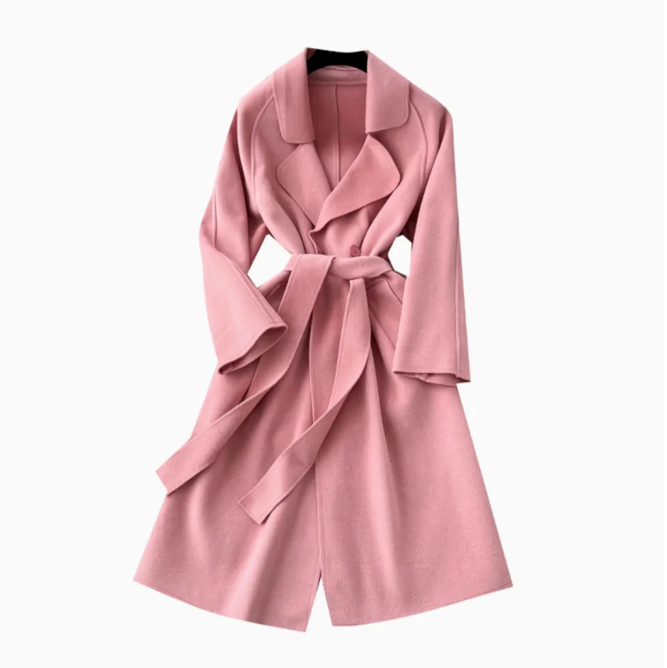 Solid Color Lace-up Tweed Trench Coat