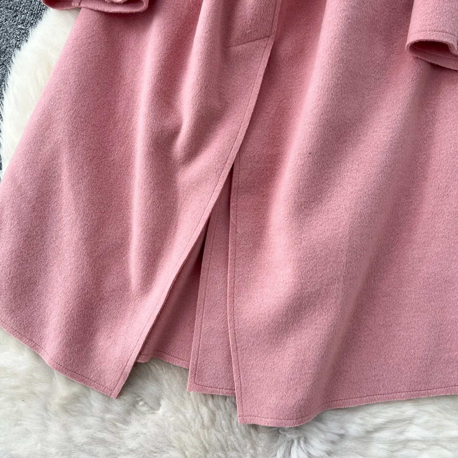 Solid Color Lace-up Tweed Trench Coat