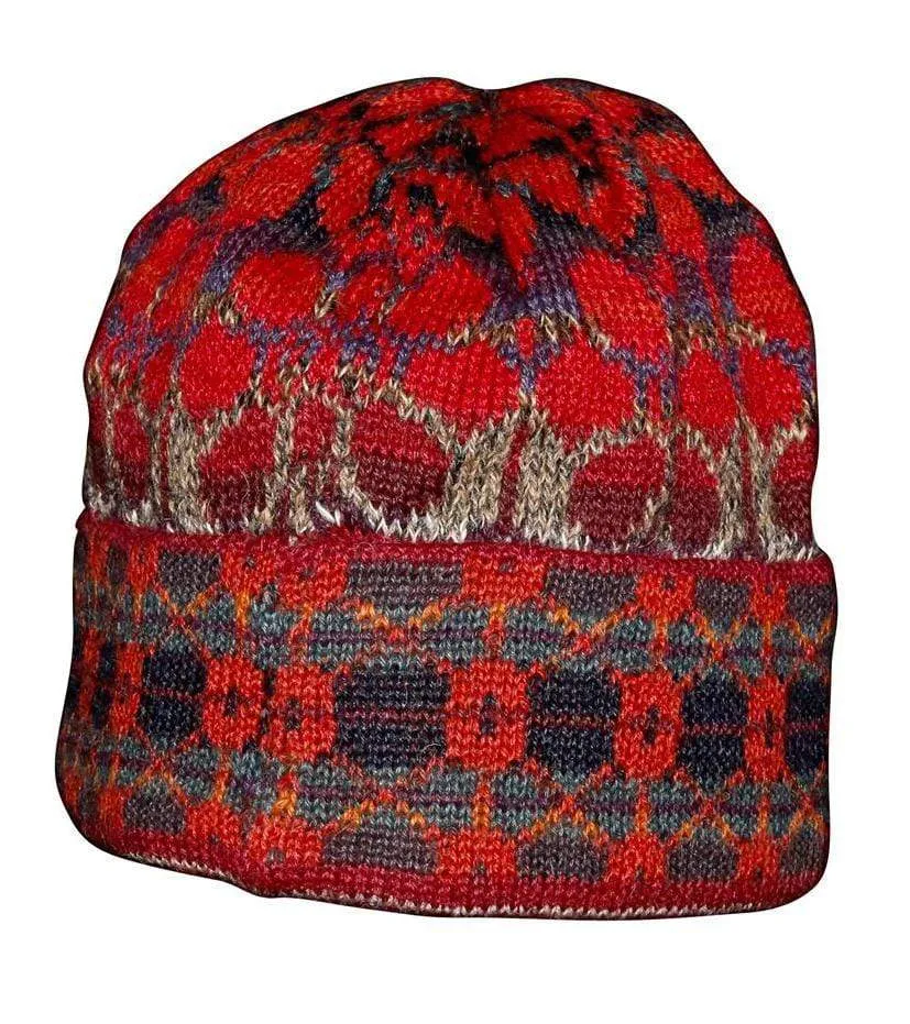 Summer Red Women's Alpaca Hat and Fingerless Glove Set