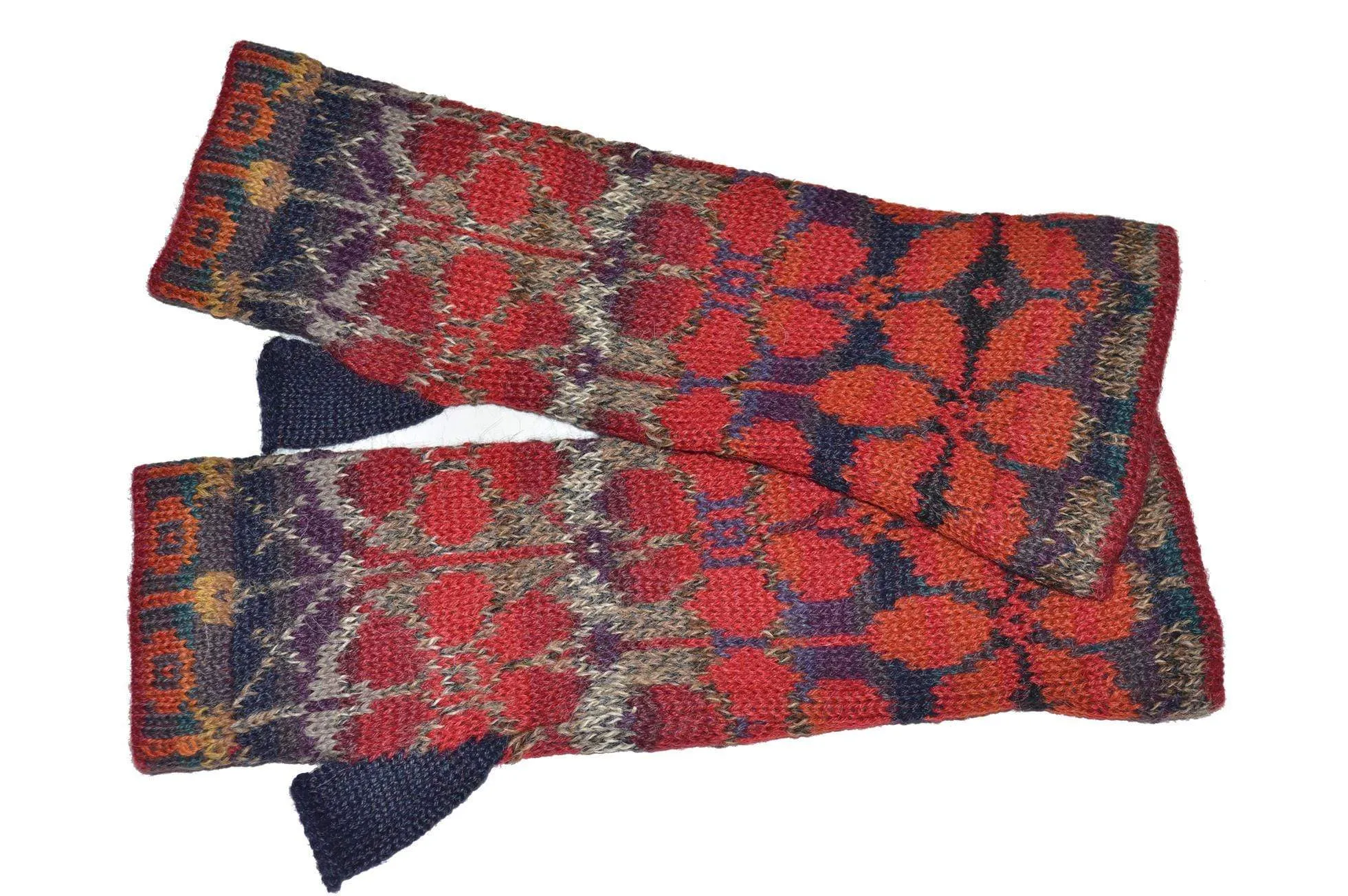 Summer Red Women's Alpaca Hat and Fingerless Glove Set