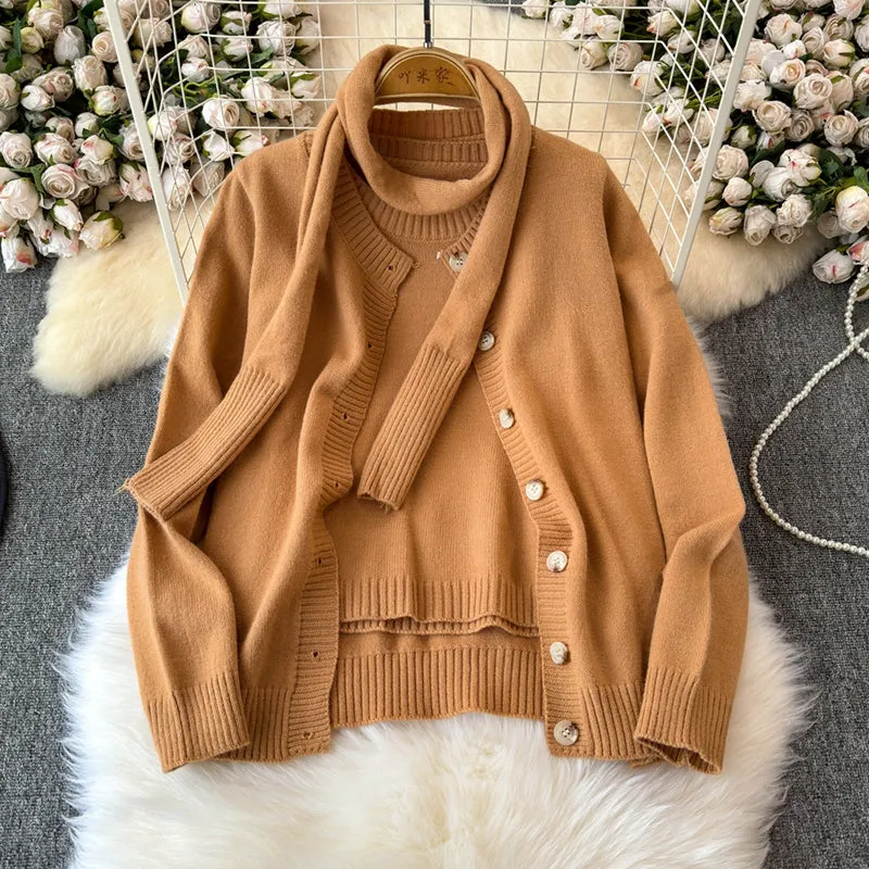 Sweater&Cardigan&Skirt&Scarf Knitted 4Pcs