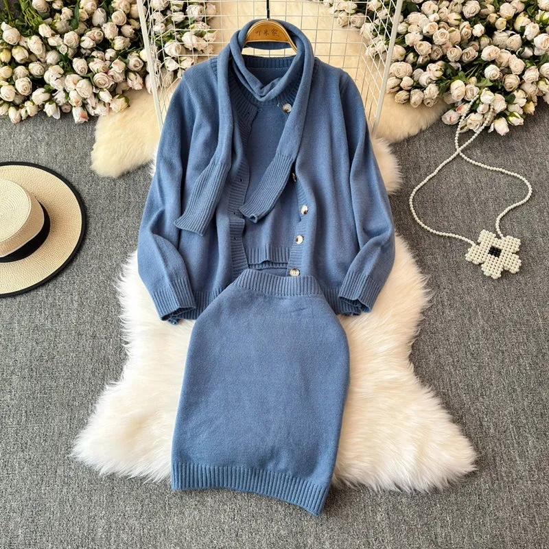 Sweater&Cardigan&Skirt&Scarf Knitted 4Pcs