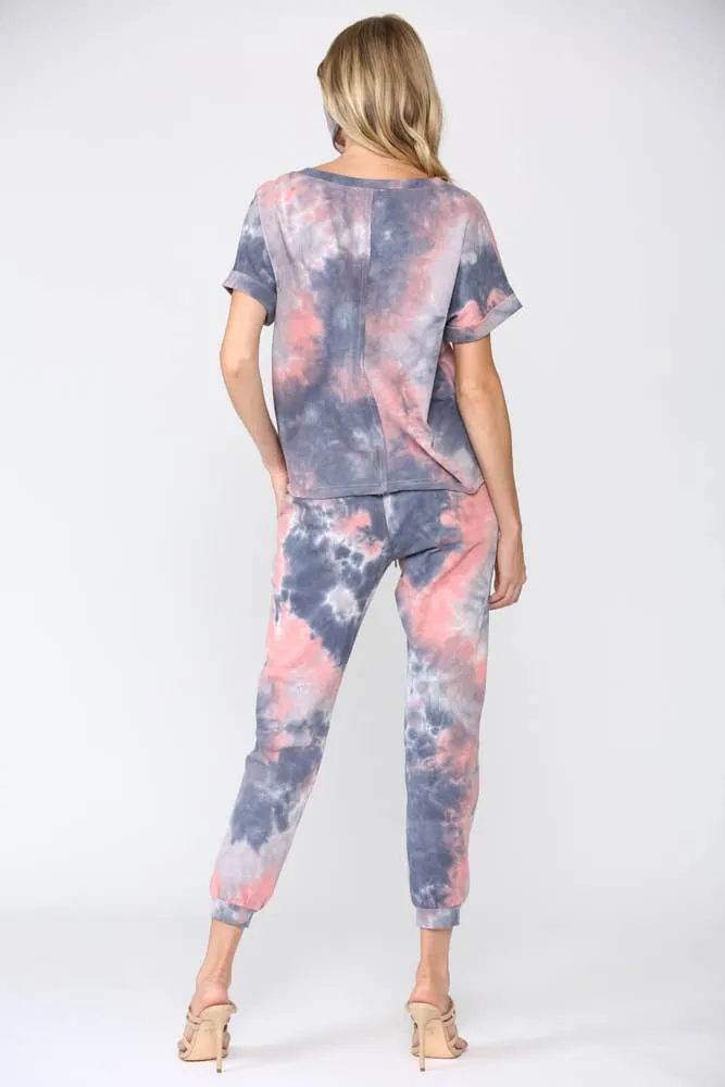 Tie Dye Lounge Wear 3 Piece Set Matching Mask